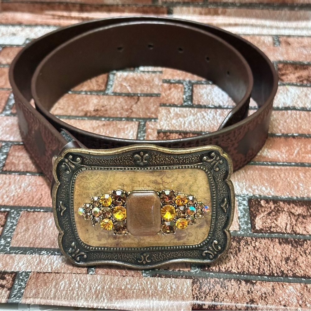 Belt Amber Genuine Leather Rhinestones size S
